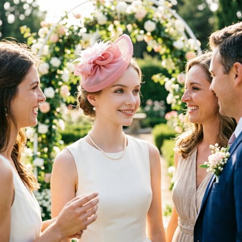 Image of DRESHOW Fascinators Hat Feather Headband Women's Fascinators Tea Party Headwear with Clip Flower Head Band for Girls & Women