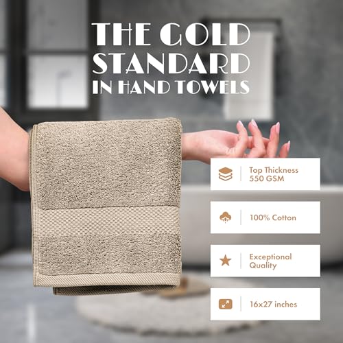 Image of White Classic Wealuxe Taupe Hand Towels for Bathroom [12 Pack] Cotton Hand Towel Bulk for Gym, Kitchen and Spa, 16x27 Inches Soft Highly Absorbent Quick Dry Terry Salon Towels