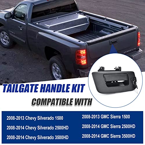 Nakuuly Tailgate Handle with Bezel Lock Kit Compatible with Chevry Silverado and GMC Sierra 1500 2500 3500 HD 2007 2008 2009 2010 2011 2012 2013 2014 Tail gate Handle Latch # 22755305