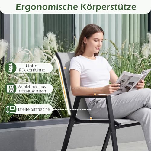 COSTWAY Gartenstühle 4er-Set stapelbar mit Armlehnen – Bild 6
