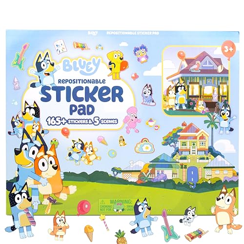Bluey Repositionable Sticker Pad Over 165 Removable Stickers & 5 Play Scenes Jumbo Sticker Pad Bluey Toys for Kids Ages 3 & Up