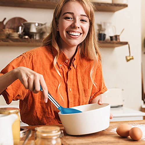 Pack Of 4 Large Silicone Cooking Spatulas And Spoons, Slotted And Solid Stainless Steel Cooking Utensils Set, Non-Stick Heat Resistant Kitchen For Baking, Fried, Stir-Fry, Mixing, Serving (Blue) #TOP6