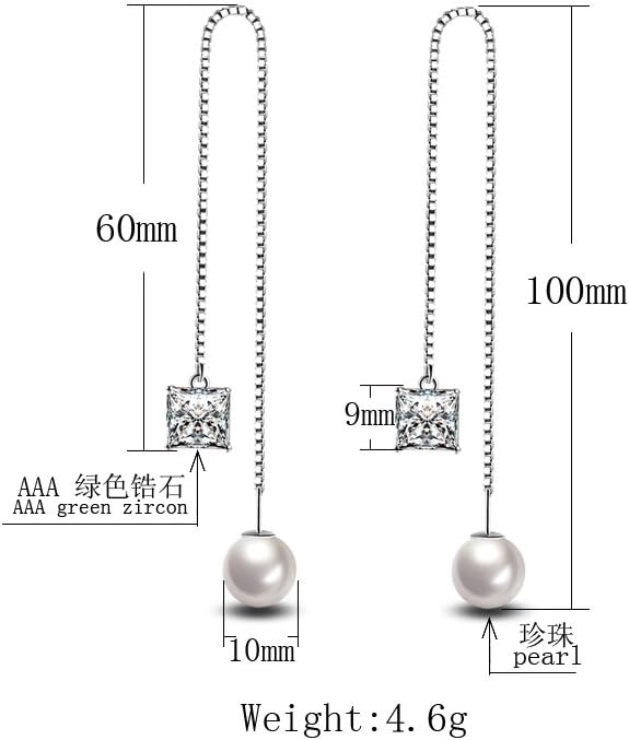 Long White Crystal-studded Silver Plated Earrings Korean Style Temperament with Pearl Zircon Drop Earrings
