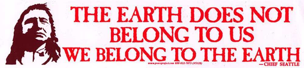 Peace Resource ProjectThe Earth Does Not Belong to Us Chief Seattle Native American Environmental Wisdom Large Car Bumper Sticker Skateboard Decal 10-by-2.5 Inches