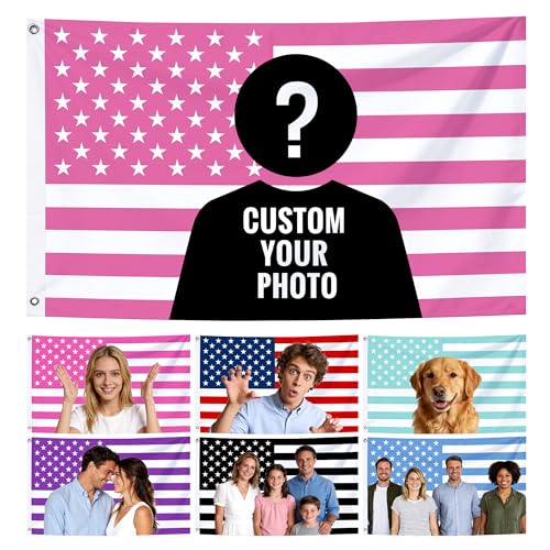 Custom Pink American Flag Personalized Flags with Picture Text Single-Sided 2x3 3x5 4x6 5x8 Ft Customized Funny Flag Tapestry Poster for Bedroom Room Dorm Outdoor and Garden Decor