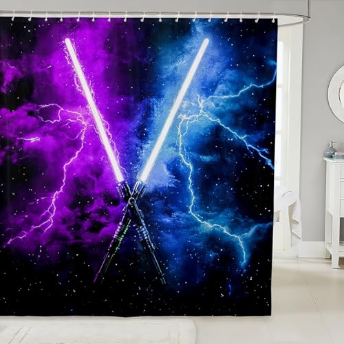 Kids Lightsaber Fabric Shower Curtain 72" W X 72" L for Kids Boys Girls Teens Room,Purple Blue Gradient Shower Curtain,Lightning Neon Waterproof Bathroom Curtains Gradient Aesthetic Bath Curtains