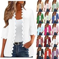 TIMIFIS Cardigan for Women Casual Lightweight Cardigans 3/4 Sleeve Open Front Cardigan Fashion Lace Fall Jackets Outerwear