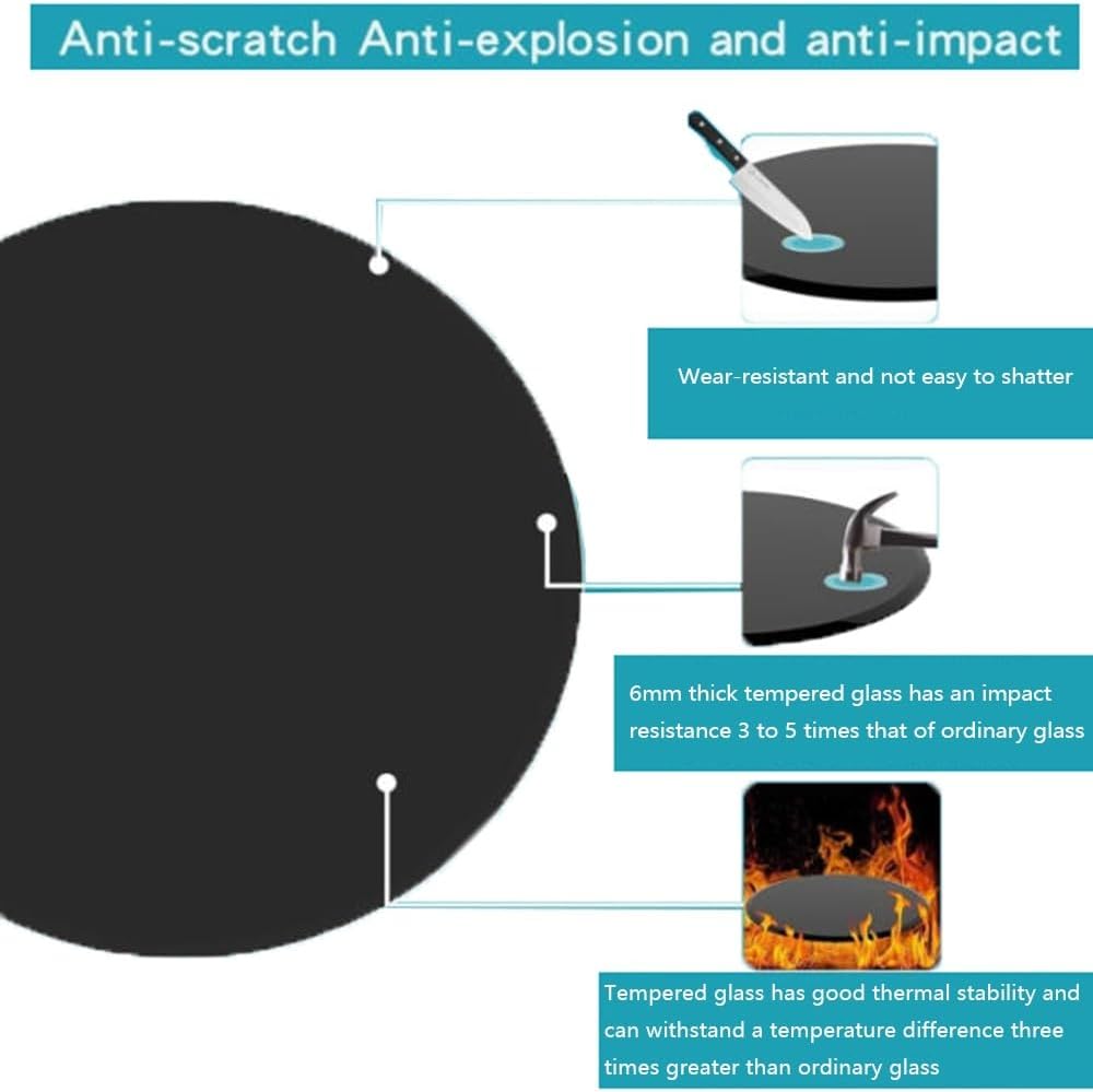 1/4" Thick Tempered Glass Table Top Round Glass Table Top Black Surface 18in 20in 24in 30in Replacement Glass Top for Patio Office Table(60cm/23.6in)