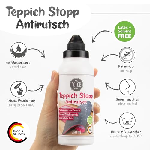 Viva Decor My Color Room Teppich Stopp 280 ml - Transparent - Flüssige Antirutschmatte für Teppich Rutsch Stop - Anti Rutsch Teppichunterlage - rutschfeste Unterlage für Teppiche und Matten