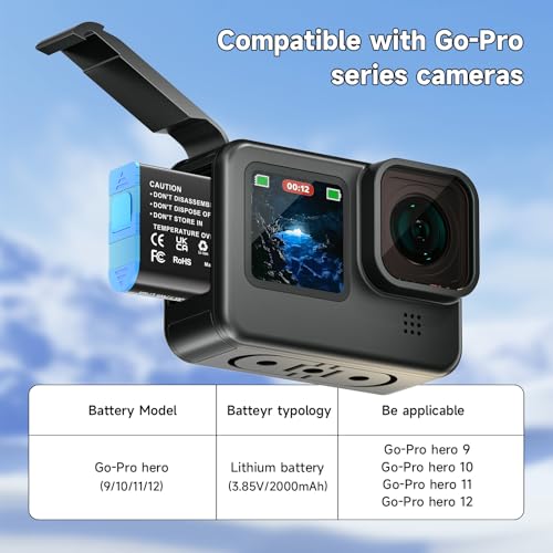 2 Baterías Hero 12 para viajes largos y vlogs intensos con cámaras Hero 11 10 y 9 de 3,85 V 2