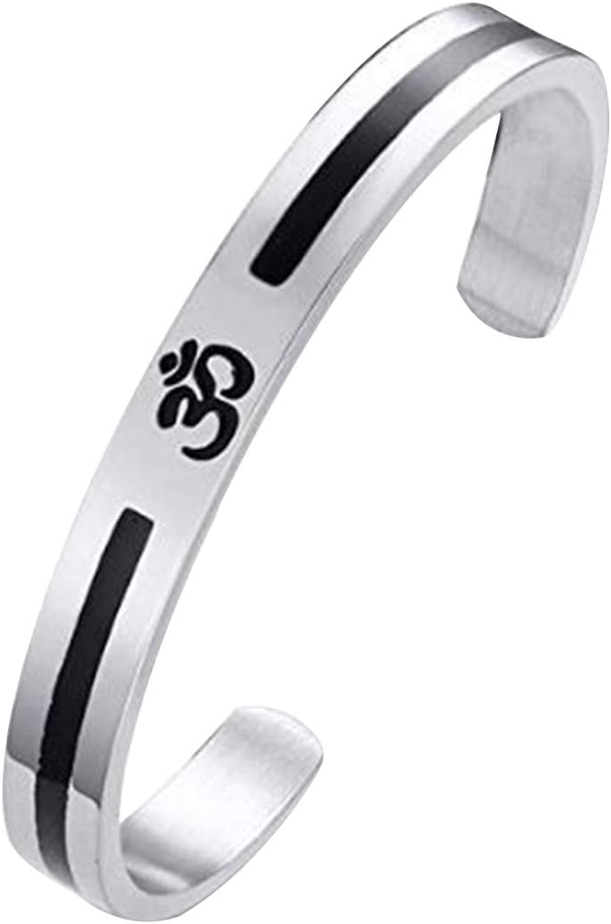 Aheli Stainless Steel Buddha Namaste Ohm Om Aum Sanskrit Symbol Cuff Bracelet Kada Gift for Men Hindu Yoga Jewellery