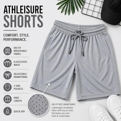 Image of RISH Kids Dri-Fit Sports Shorts for Boys & Girls | Breathable Polyester Activewear Shorts with Elasticated Waist, Drawstring & 2 Side Pockets | Solid Colours | Single and Multi Packs