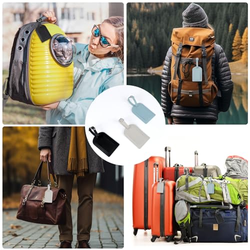 AiQInu 3 Stück Kofferanhänger, PU Leder Gepäckanhänger für Koffer mit Namenschild, Koffer Anhänger mit Verstellbarer Schnalle, Adressanhänger Koffer für Geschäftsreise, Flugreisen