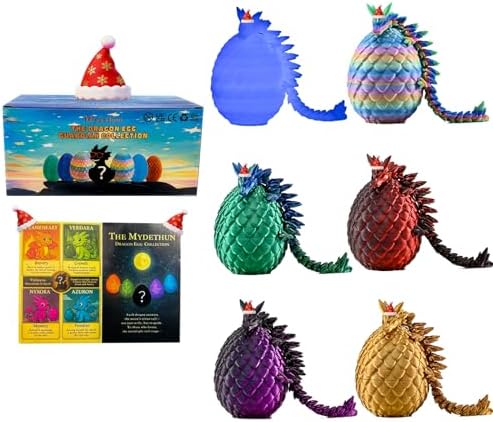 Mydethun 3D Printed Dragon Egg Mystery 6-Pack – The Ultimate Classroom Prize & Party Favor Set – Includes 1 Rare Glow-in-The-Dark Chase Dragon – Fun Fidget Gift for Teens & Students