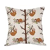 Moslion Sloth Pillow Arboreal Animal Sloths Playing on Branch of Trees Throw Pillow Covers Cotton...