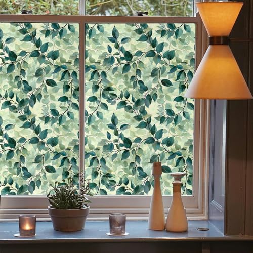 Vinilo decorativo ventana hojas acuarela 15.7x118 pulg miniatura 3