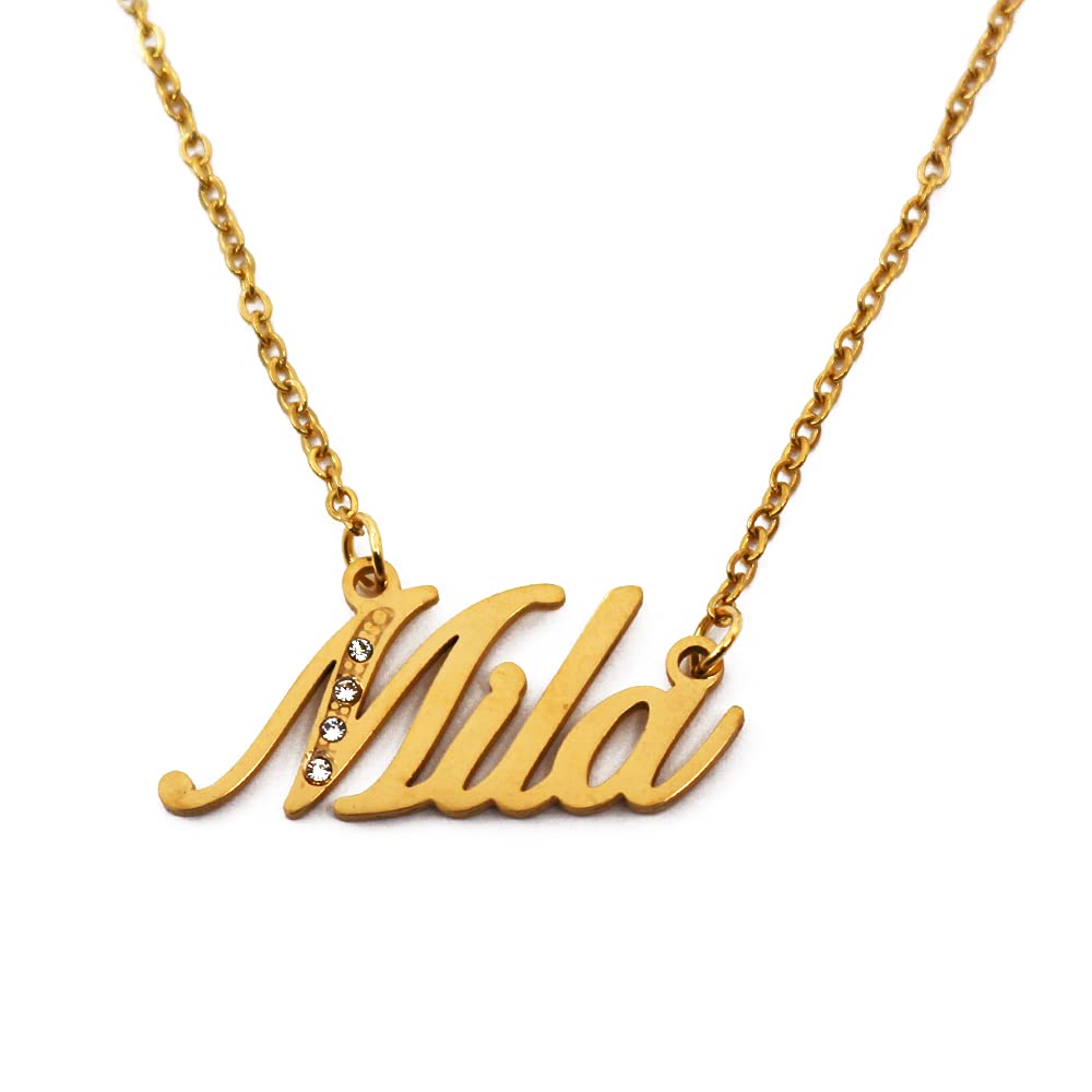 KiguName Necklace Mila - Gold Tone - Custom Name Necklace - Personalised Jewellery for Ladies- Customised Jewellery for Girls- Custom Pendant Mila