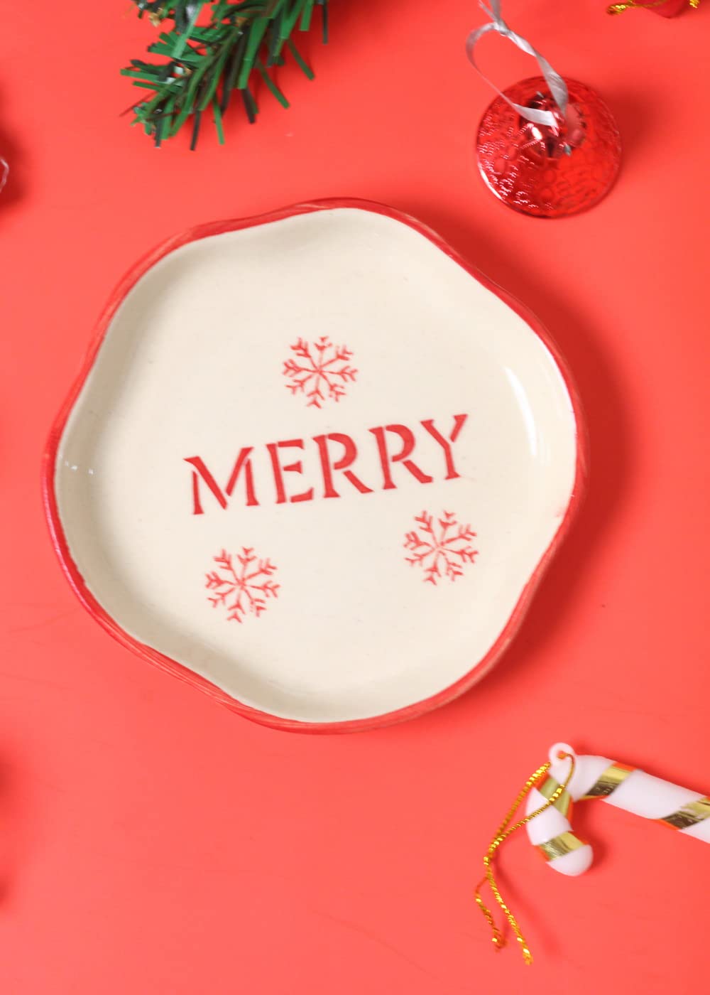 WEAVING HOMES Premium Ceramic Merry Handmade Dessert Plate (Set of 2) - Plates, Dessert Plates, Ceramic Plates, Plate Set, Handmade Plates, Small Plates, Dinnerware Plates