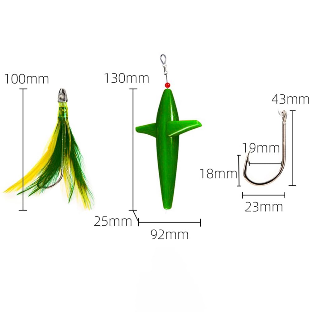 Esca da Pesca, Esca Professionale Per La Pesca Del Tonno, Piume Colorate Rigs Ganci con Gancio in Acciaio Gonna da Traina con Piume per la Pesca in Mare (Verde Scuro)