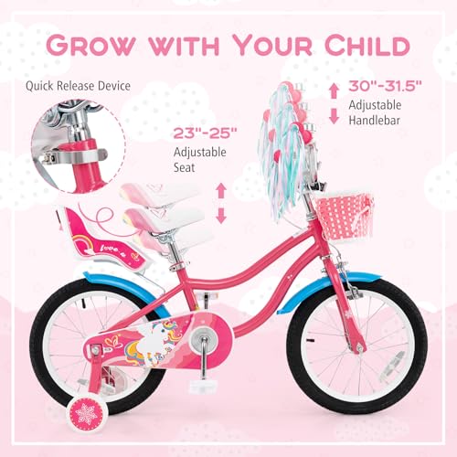 Image of BABY JOY Girls Bike with Streamers & Doll-Seat, Kids Bike for 3-8 Years Old