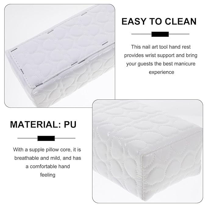 URBAN BOX Hand Rest Nail Pillow for Nails, Washable PU Leather Nail Armrest Detachable Manicure Hand Pillow Cushion Nail Art Accessories Tool for Nails Tech (Square Shape) (White)