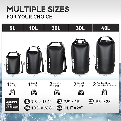 MARCHWAY Floating Waterproof Dry Bag Backpack 5L/10L/20L/30L/40L, Roll Top Sack Keeps Gear Dry for Kayaking, Rafting, Boating, Swimming, Camping, Hiking, Beach, Fishing (Black, 10L) - Thumbnail 4