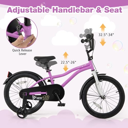 Image of BABY JOY Kids Bike, 12 14 16 18 Inches Sporty Bicycle with Training Wheels, Adjustable Seat, Handbrake & Coaster Brake, Reflectors, Girls Boys Bike for 3-8 Years Old Children