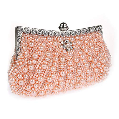 HONGCI Elegant Perle Strassstein Damen & Ladies Clutch Bag Clutch Evening Bag Bridal Bag Wedding Clutch Tasche Handtasche (Dunkelrosa)