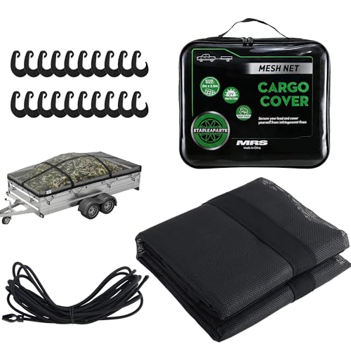 STARLEAPARTS Anhängernetz Feinmaschig 2x2,5m mit 20 Haken, Abdecknetz für Anhänger mit Gummiseil, Anhängerplane Containernetz Ladungssicherung für Auto, LKW, Schwarz