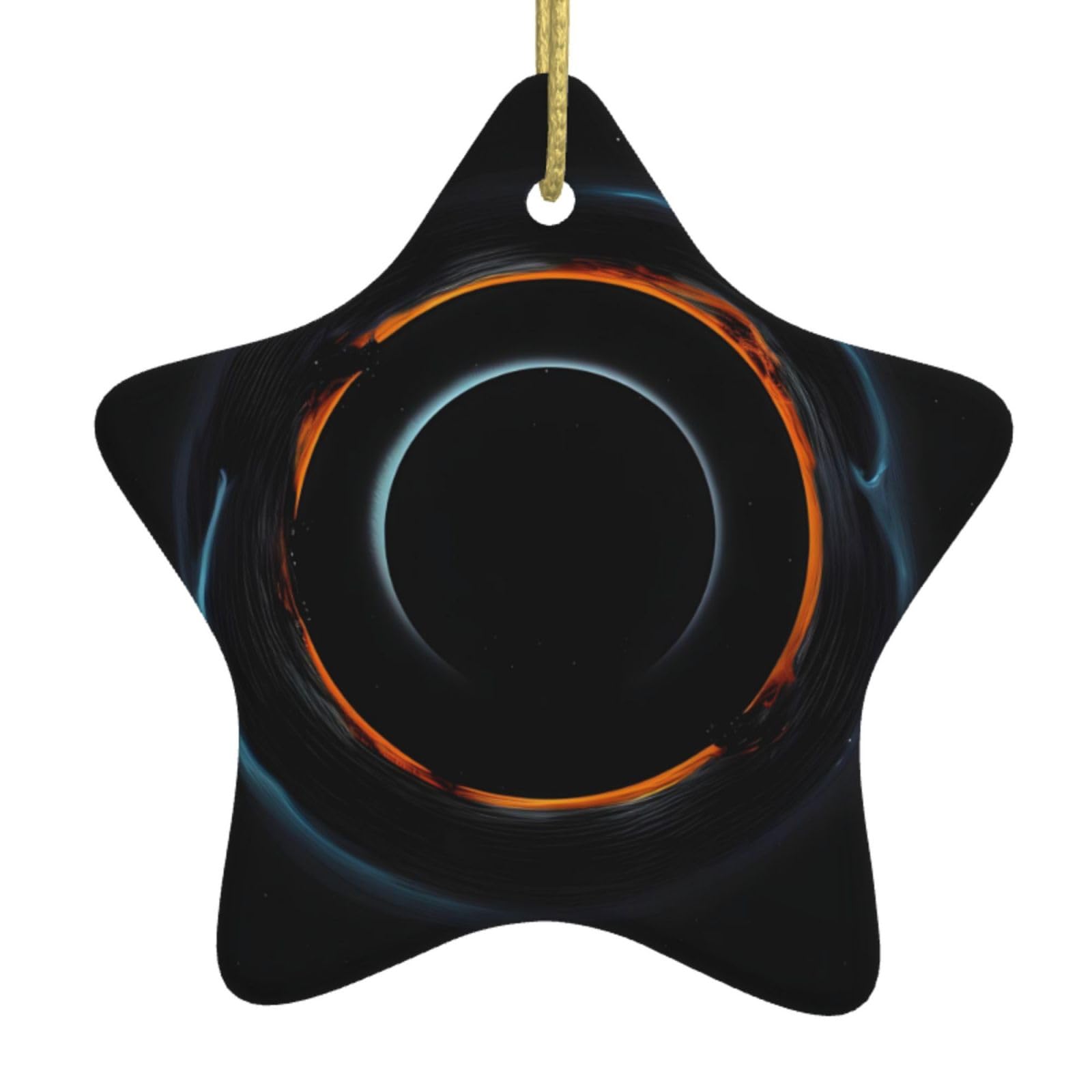 Mysterious Cosmic Black Holes Christmas Ceramic Star Pendant with Punched Holes and Gold Wire Rope, Christmas Tree Home Decoration