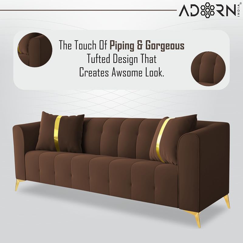Image of Adorn India Premium Mystic - 3 Years Warranty - 3+1+1 Sofa Set Velvet Suede Fabric - Brown