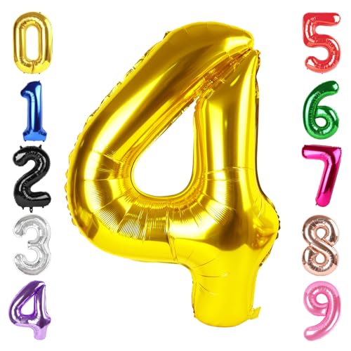 Image of 40 Inch Gold Number 4 Balloon Birthday Party Decorations for Men & Women