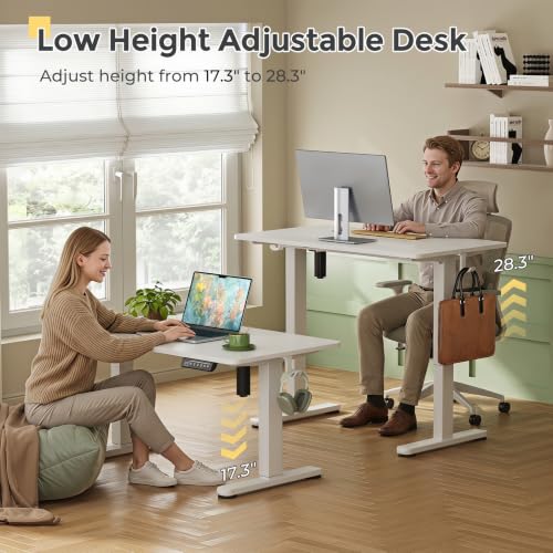 Image of Electric Low Height Adjustable Desk, 35 inch Center Table, White