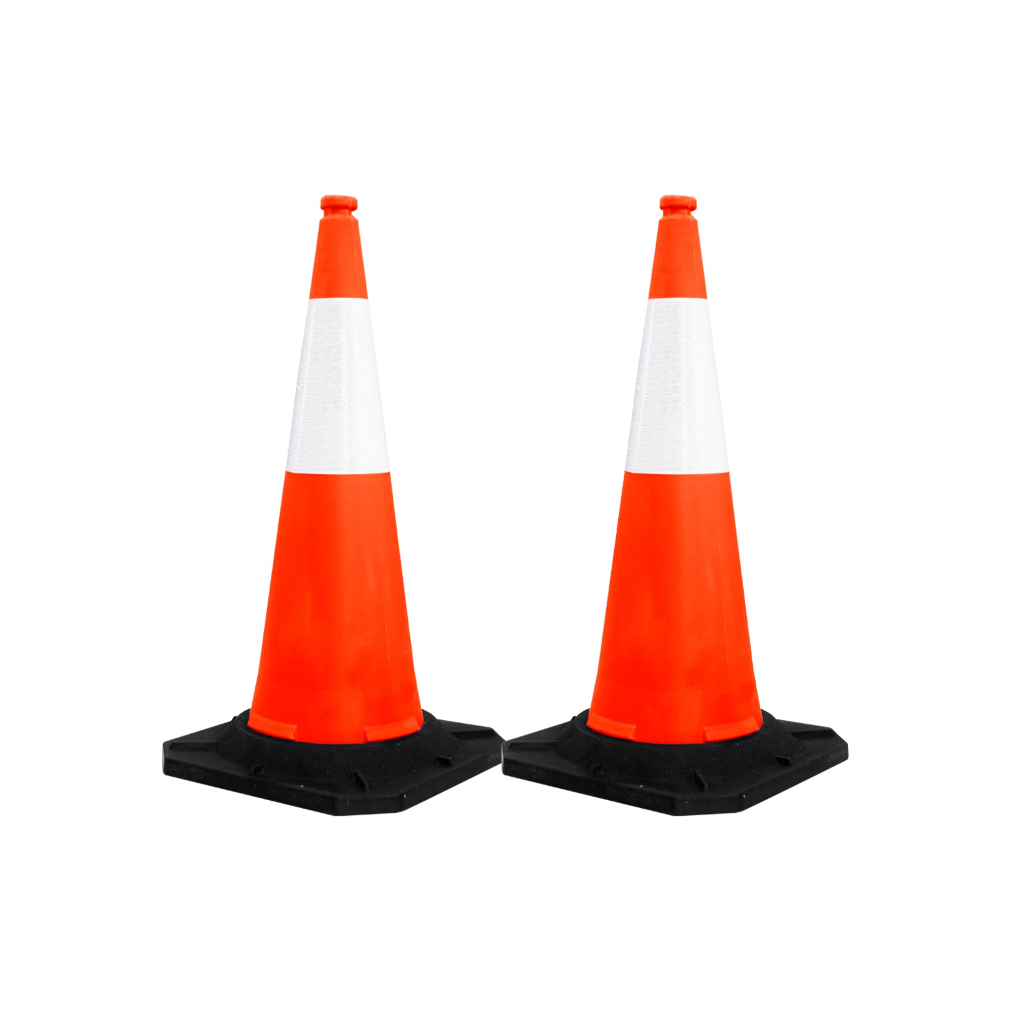 2 Pcs Traffic Safety Cone PPC with PVC Base - 100 CM (40") | Road Safety Reflective Traffic Cone | High Visibility Red Street Cone | Portable Wind Resistant Outdoor Cone with Black Base