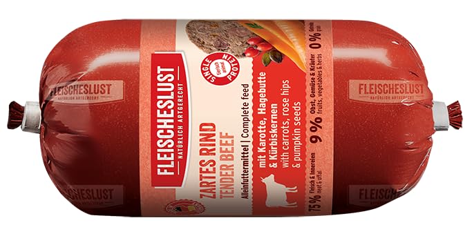 Fleischeslust Zartes Rind mit Karotte, Hagebutte & Kürbiskernen Wurst (1 x 200 Gramm)