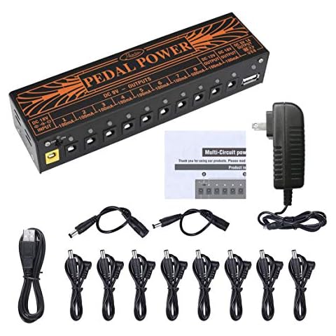 Rowin PW-1 Guitar Pedal Power Supply 10 Isolated DC Output for 9V/12V/18V Guitar Bass Effect Pedals with USB Charging port for iPhone iPad Tablet Cover