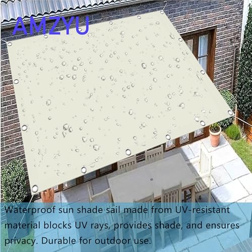 Toile ombrage 3.5 x 4 m rectangulaire imperméable blanc cassé avec cordes - 3