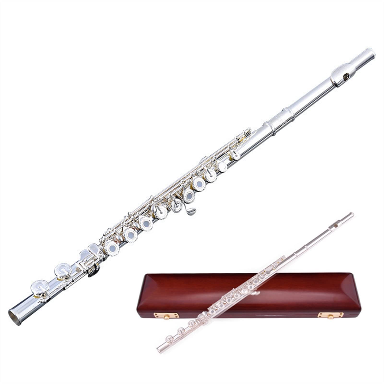 Querflöte, Musikinstrument, versilbert, 17 Klappen, offene Klappen, E-Mechanik, Anfängerflöte, Silber,Silver