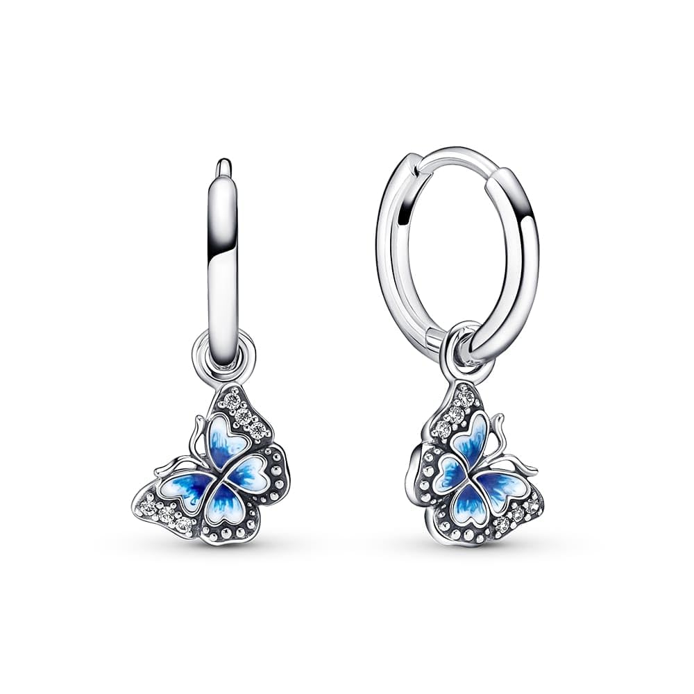 PANDORAMoments - Pendientes de aro para mujer, plata de ley, diseño de mariposa azul