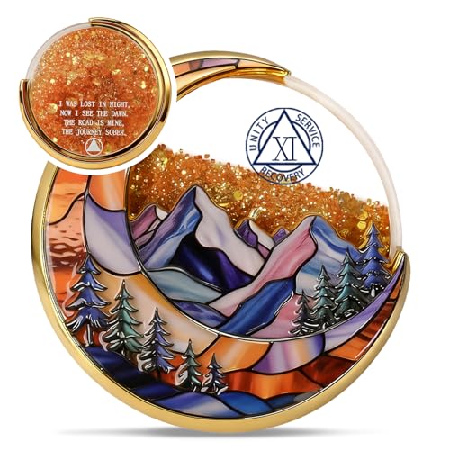 Golden Flow Sand 11 Year Sobriety Coin - Lunar Guardian Recovery AA Coins - Mountain Addiction Sober AA Chips and Medallions - Celebrate Living Clean Alcoholics Anonymous Token Gifts for Men Women by IELCJJ - Used condition - US$17.27
