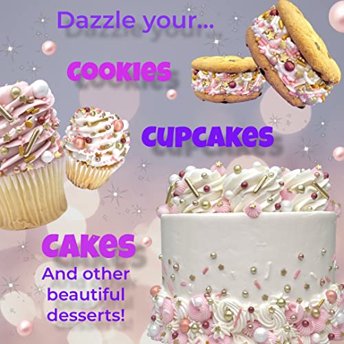 Image of Manvscakes Edible Metallic Sprinkles Mix with Assorted Shapes and Sizes for Parties, Cookies, Ice Cream, Cake and Cupcake Decorating, 4 oz(Rose Gold and Pink)