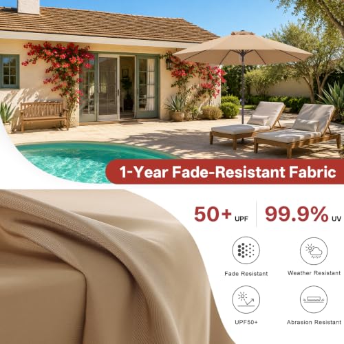 Image of ABCCANOPY 9FT Patio Umbrella Outdoor 8 Ribs Table Umbrella(Khaki) | Fade & UV Resistant Fabric,8 Fiberglass Ribs,Smooth Crank System,Wind Resistance,Great for Patio,Backyard,Garden,Deck