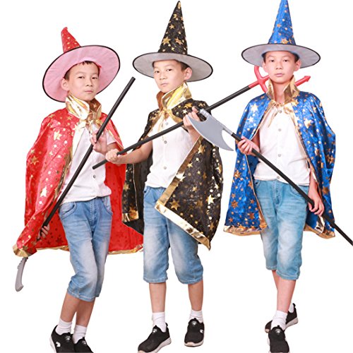Chiguo Kinder Magie Halloween Umhang + Hexenhut Karneval Erwachsenen Kostüm Cape Umhang Leistungskleidung für Kinder Männliche und Weibliche Cosplay Vampir, Krieger Halloween (Rosa)