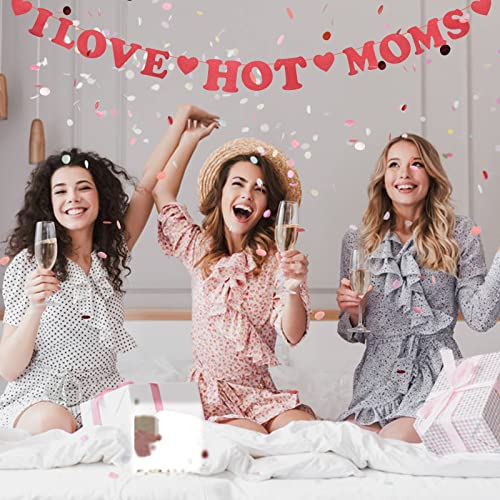 I Love Hot Moms Banner Decorations - Red Heart Banner Garland Funny Bunting Banner - Mother's Day Birthday Decor Party Favors #TOP7