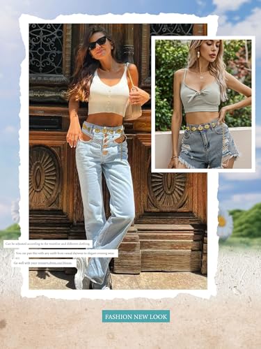 Image of FIORETTO Western Waist Chain Belt Metal Concho Belt for Women Cowgirl Cowboy Boho Country Belt for Dress Jean