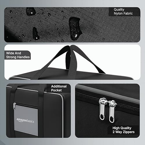 Image of amazon basics 69L Large Storage Bag (Pack Of 2) | Moisture Proof Nylon Big Storage Bag For Clothes With Wide Handles | Wardrobe Packing Container for Winter Blankets | 54x46x28 cm | Grey