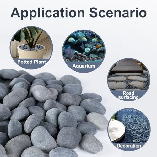 Image of Pulovin 20 lbs River Rocks for Landscaping, 1-2 inch Natural Rocks for Aquarium, Fish Tank, Decorative Garden Stones for Plants, Flower Pots, Vase, Walkways
