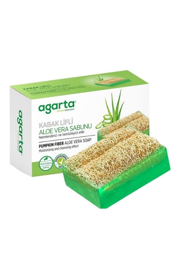 Natural Hanmade Aloe Vera Soap Bar Moisturizing Gentle Exfoliating Cleanser with Plant-Based Pumpkin Fiber for Smooth Refreshed Skin