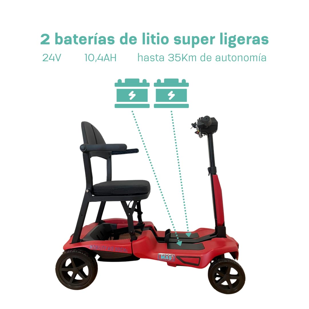 Scooter disabili pieghevole leggero MAS – 2 motori 270 W brushless, fino a 35 km autonomia, compatto e facile da trasportare, 2 batterie al litio rimovibili, ideale per anziani
