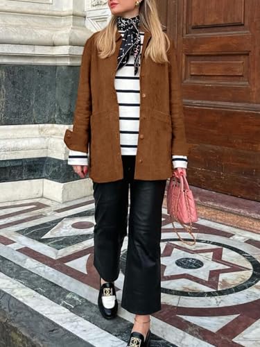 Tankaneo Womens Faux Suede Shirts Jackets Casual Button Down Long Sleeve Shackets Coat Trendy 2025 Spring Clothes4